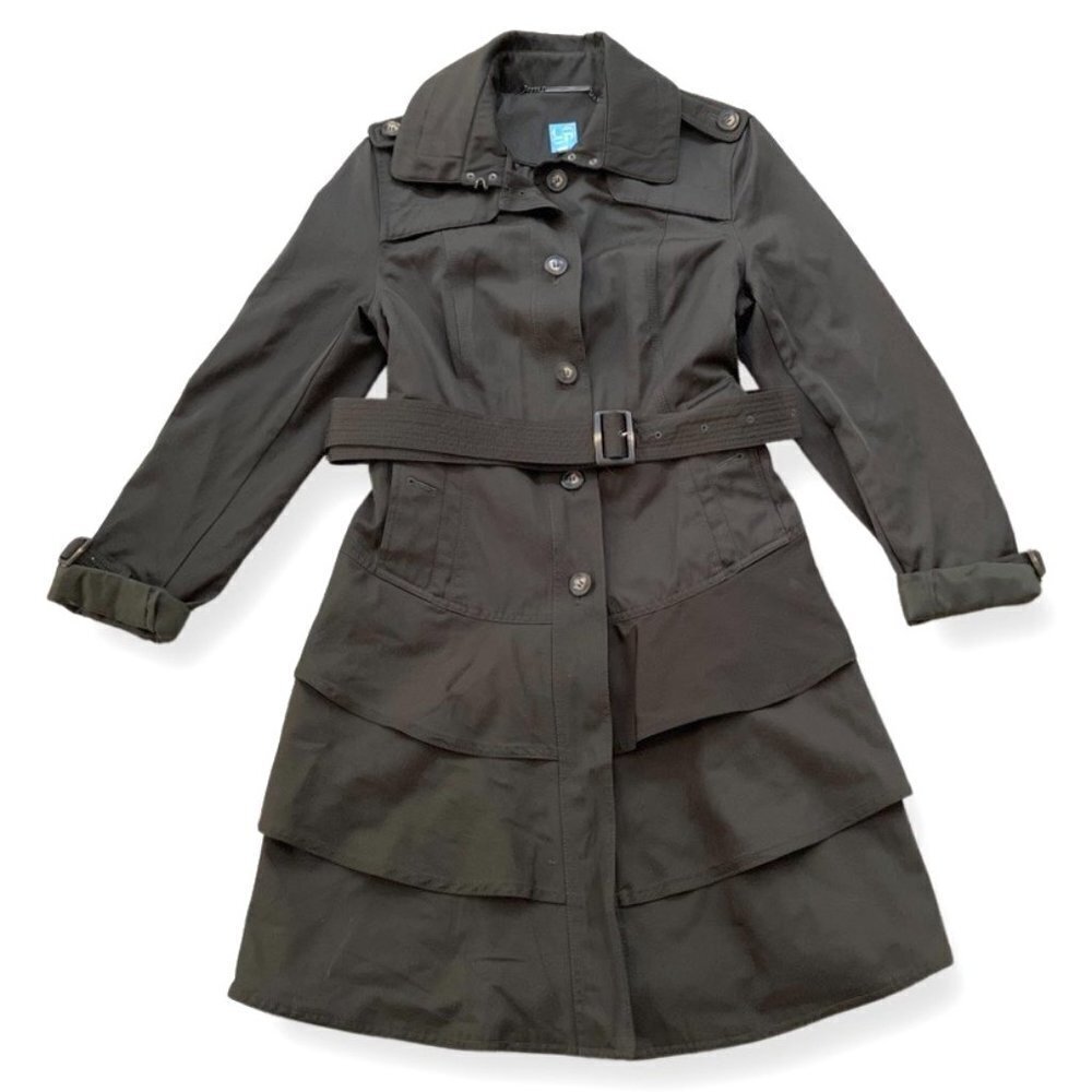 Barneys New York CO-OP Dark green ruffle lower body trench coat size S